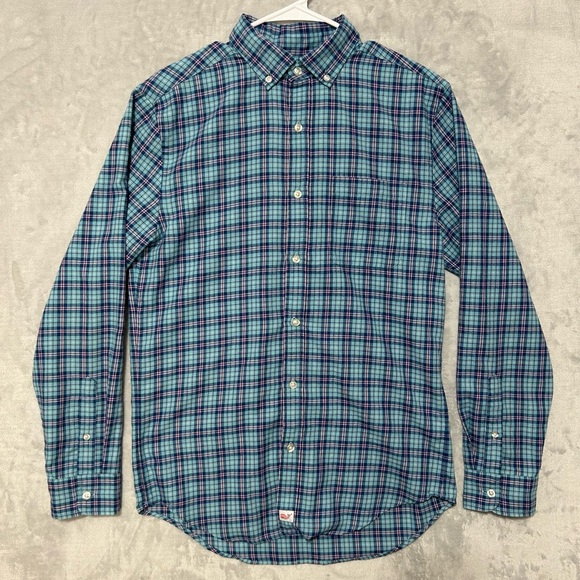 Vineyard Vines Performance Shirt Men's Small Blue Plaid Classic Fit Murray - Picture 1 of 8